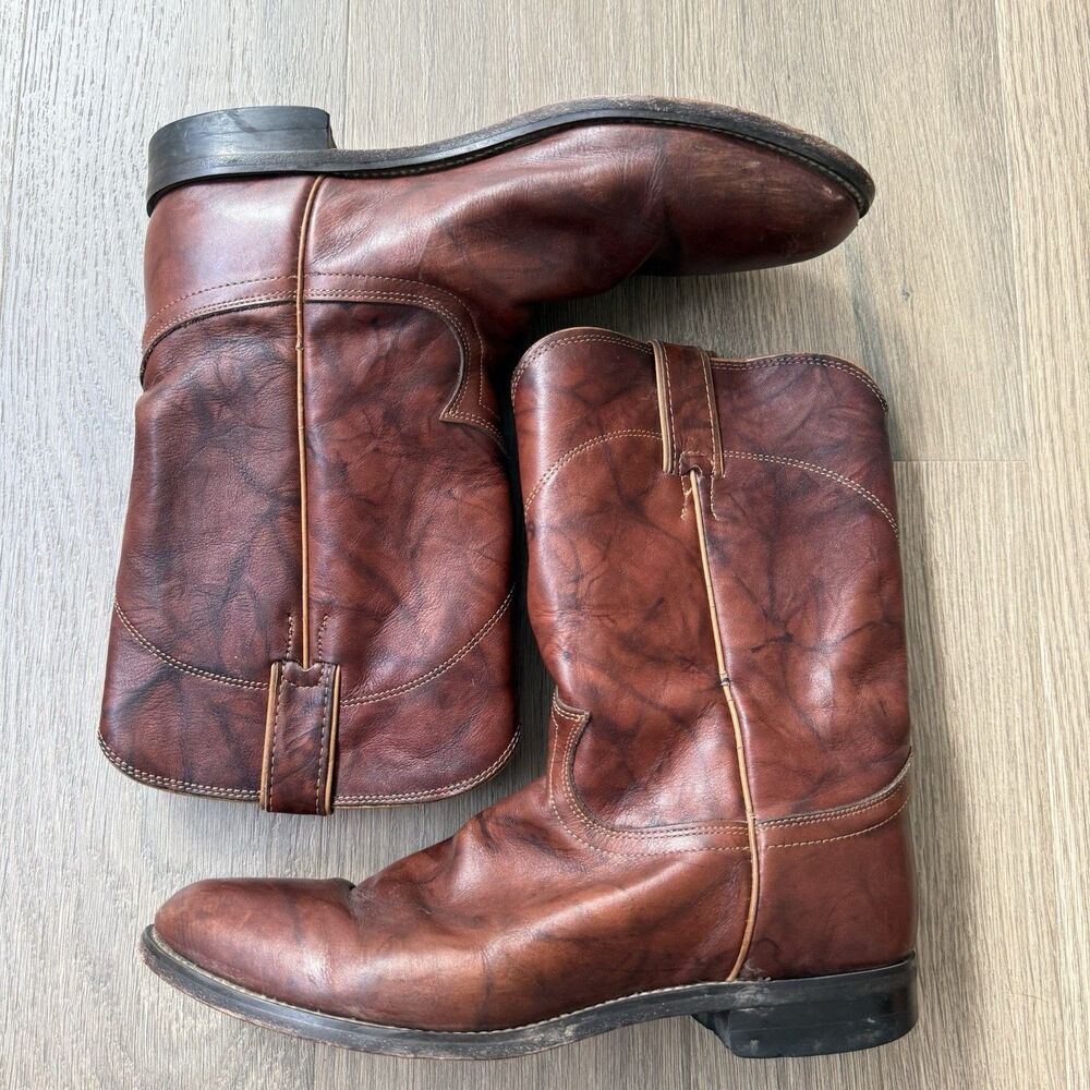 Justin Roper Boots Men 9.5D Classic Deerlite Roper Western Chestnut Marbled 3163 - Picture 3 of 15